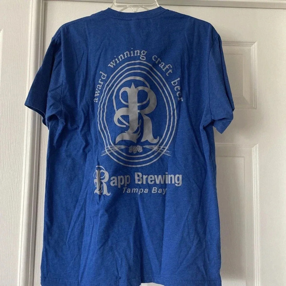 Rapp Brewing Mens T Shirt Sz L Craft Beer Tampa Bay Florida Blue Award Logo Fun - Picture 3 of 9